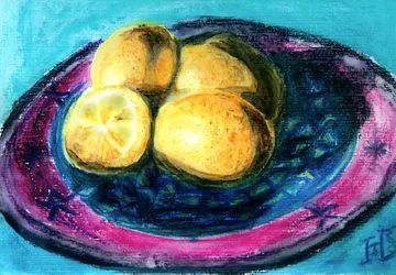 Naturaleza muerta con limones de colores vivos