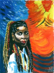 Mujer con trenzas de colores