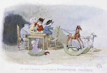 Juegos infantiles: caballos de balancín - dib. de Lobrichon, ed. por Phosphatine Falières, c.1920