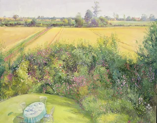 Rosas y campo de maíz