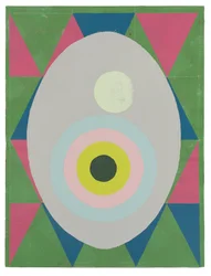 Egg is the Answer, 2023 (látex, collage y esmalte sobre lienzo)