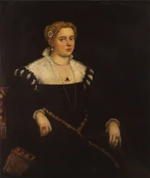 Retrato de una dama, tres cuartos de longitud, sosteniendo una mandolina
