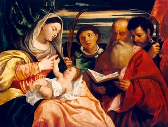 Virgen con el Niño y los santos Esteban, Jerónimo y Mauricio (óleo sobre lienzo)