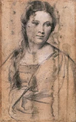 Retrato de una joven por Tiziano, dibujo