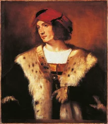 Retrato de joven vestido con piel