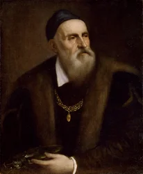 Autorretrato de Tiziano (1488-1576). Hacia 1562-1563, dimensiones: 78 x 63. Galería de los Uffizi, Florencia