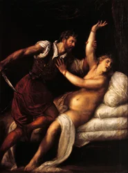 Tarquinio y Lucrecia, de Tiziano (hacia 1490-1576), óleo sobre tabla, 84x68 cm