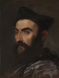 Retrato de un clérigo, busto, con abrigo azul y sombrero negro - un fragmento