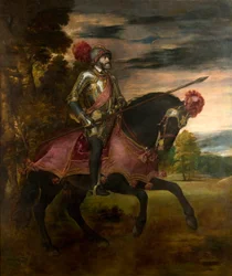 Español  Carlos V en la batalla de Mühlberg Retrato ecuestre de Carlos V