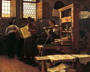 El impresor Bernardo Cennini en su taller