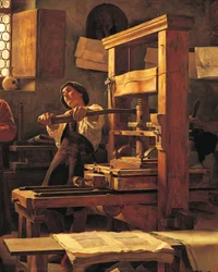El impresor Bernardo Cennini en su taller