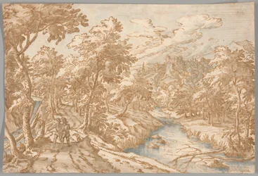 Paisaje con dos hombres caminando
