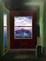 Vista surrealista del lago desde una habitación