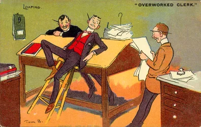 Loafing, Overworked Clerk (litografía en color)