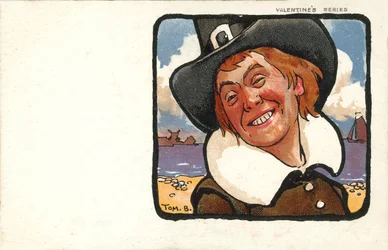 Hombre de Smling en traje holandés (litografía en color)