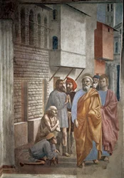 San Pedro cura a los enfermos con su sombra - La sombra de san Pedro cura a los enfermos - fresco de Tommaso di ser Giovanni di Mone Cassai, llamado Masaccio (1401-1428), 229,8 x 161,9 cm