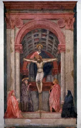 La Trinidad con Dios, Jesucristo crucificado, San Juan y la Virgen con dos donantes