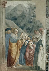 Predicación de San Pedro - Fresco de Tommaso di Cristoforo Fini, llamado Masolino da Panicale (1383-c. 1440), 255x162 cm, c. 1425. Florencia, Iglesia de Santa Maria del Carmine, Capilla Brancacci