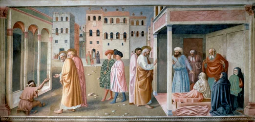 San Pedro resucita a Tabita. Fresco de Tommaso di Cristoforo Fini, conocido como Masolino da Panicale (1383-1440 aprox.)