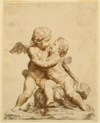 Dibujo, Dos cupidos besándose, 1750-90