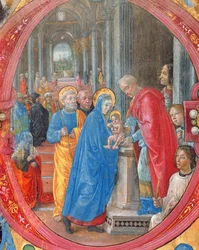 Inicial historiada C que representa la Presentación en el Templo, con un retrato de Lorenzo el Magnífico (detalle)