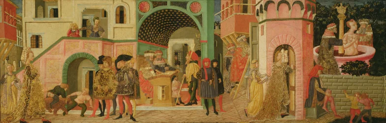 La historia de Susana, panel frontal de un cofre de bodas, c.1450
