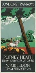 Putney Heath, Wimbledon, cartel de tranvías del Consejo del Condado de Londres LCC, 1927