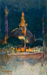 Iluminación de la entrada principal de la Exposición de París, 1900.