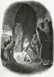 El interrogatorio de Esmeralda - ilustración de Notre Dame de Paris, siglo XIX