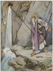 Moisés golpeando la roca para sacar agua