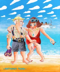 "¡No traigas ese cangrejo cerca de mí!" grita Brenda corriendo desde la playa