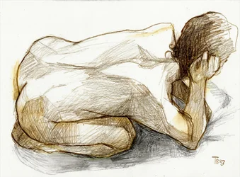 Boceto de un desnudo acurrucado