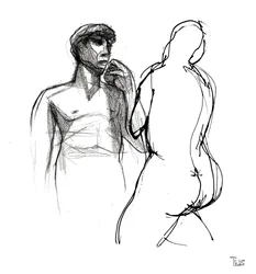 Hombre pensativo, desnudo etéreo