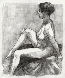Boceto de una figura desnuda sentada