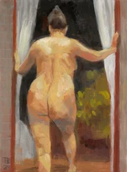 Desnudo en un umbral iluminado por el sol