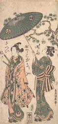 El actor Arashi Otohachi como un joven samurái en ropa de mujer