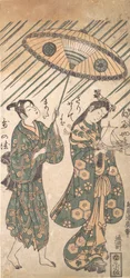 Los actores Nakamura Tomijiro en el papel de Ono no Komachi y Sanogawa Ichimatsu, ca. 1756