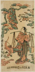 El actor Segawa Kikunojo I como Mizue Gozen en la obra "Suehiro Izu Nikki," representada en el Teatro Nakamura en el undécimo mes, 1745 (?)