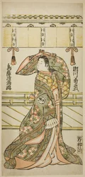El actor Segawa Kikunojo II como Matsukaze en la obra "Kisoeuta Sakae Komachi", representada en el Teatro Ichimura en el undécimo mes de 1762.