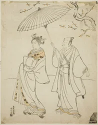 Los actores Ichikawa Komazo I (izq.) y Nakamura Matsue I (der.)