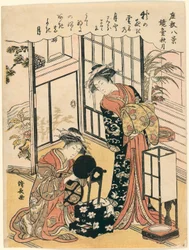 Un espejo en un soporte sugiriendo la luna otoñal (Kyodai no shugetsu), de la serie "Ocho escenas del salón (Zashiki hakkei)"