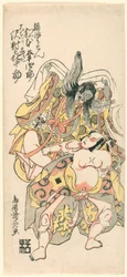 Matsumoto Koshiro III como Kusunoki Bokon y Sawamura Kijuro como Omori Hikoshichi en la escena de un drama (Sandaime Matsumoto Koshiro no Kusunoki Bokon to Sawamura Kijuro no Omori Hikoshichi)