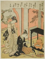 Lluvia nocturna en el puesto de té, de la serie "Ocho escenas del salón (Zashiki hakkei)"