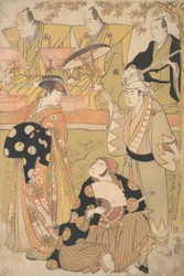 Onoe Matsusuke I como una Oiran habla con Nakamura Nakazo I como un Sam..., ca. 1788
