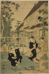 Diversiones al aire libre en la casa de té Kankanro en Yoshiwara