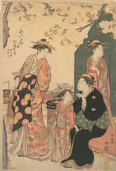 Retrato de la cortesana Nioteru del Ogiya, con sus dos asistentes Namiji y Ao