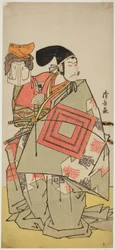 El actor Ichikawa Danjuro V como Minamoto no Yoshiie, en la obra "Date Nishiki Tsui no Yumitori," representada en el Teatro Morita en el undécimo mes, 1778 (?)