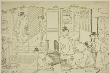 El primer baño del año nuevo (Yudono hajime), del libro ilustrado "Colores del triple amanecer (Saishiki mitsu no asa)"