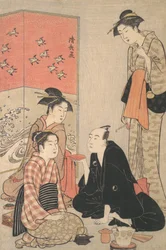 El actor de Kabuki Sawamura Sojuro III y cortesanas