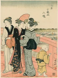 Observando el Festival del Agua desde el Puente Azuma, de la serie "Ocho Distritos del Templo Kinryuzan en Asakusa (Asakusa Kinruzan hakkei)"